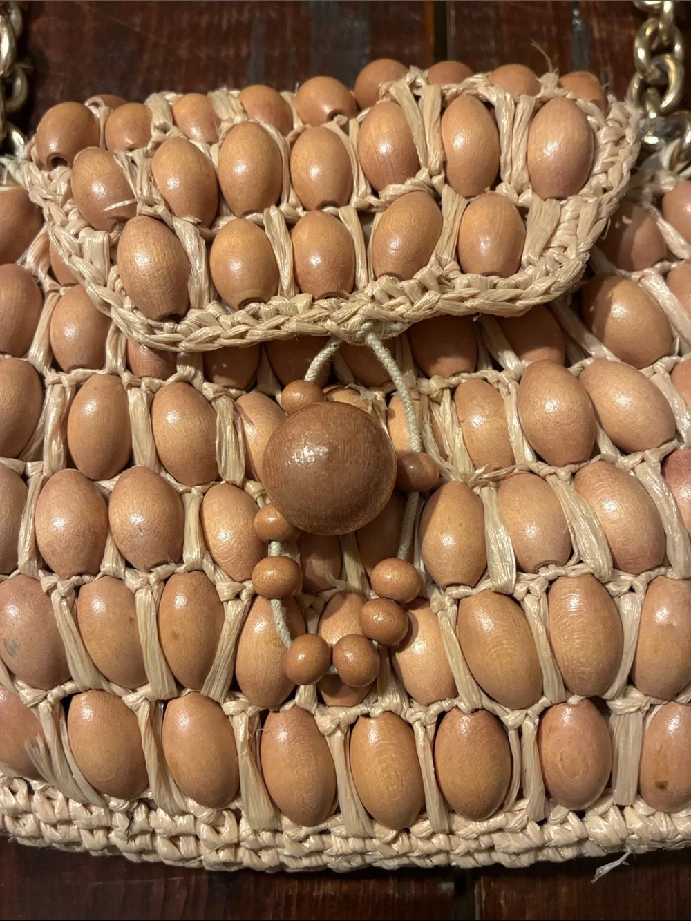 Vintage Jana straw/wood bead  shoulder bag